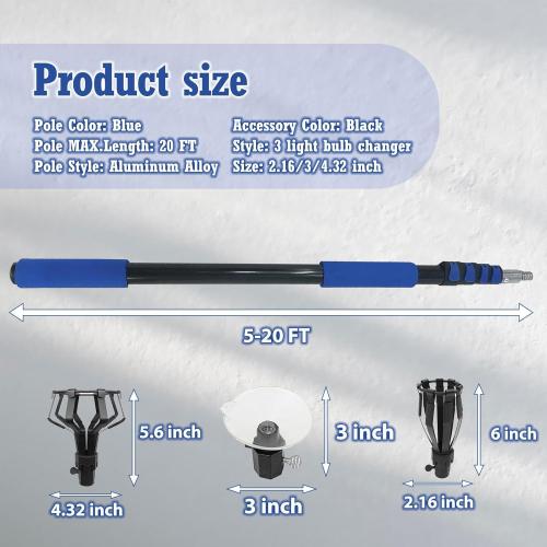 Light Bulb Changer Extension Pole 20FT [26ft Reach] - Light Bulb Changer for High Ceilings with Pole with Baskets and Suction Cup for High Ceilings and Recessed Lights