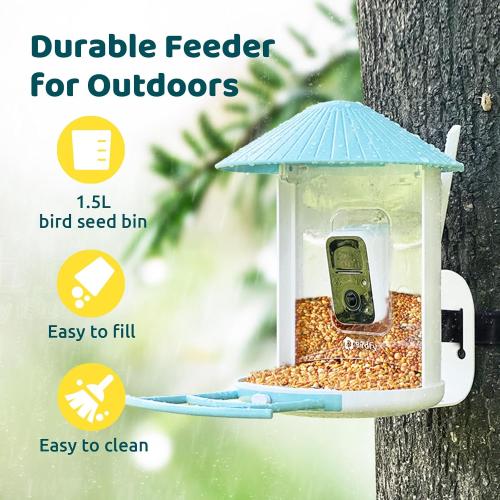 Color Blue NETVUE by Birdfy Smart Bird Feeder with Camera, Bird Watching Camera, Auto Capture Video & Motion Detection, 1080P Live Steam, Cardinal Feeder Outdoor Wireless, Ideal Present for Backyard Birder, Blue