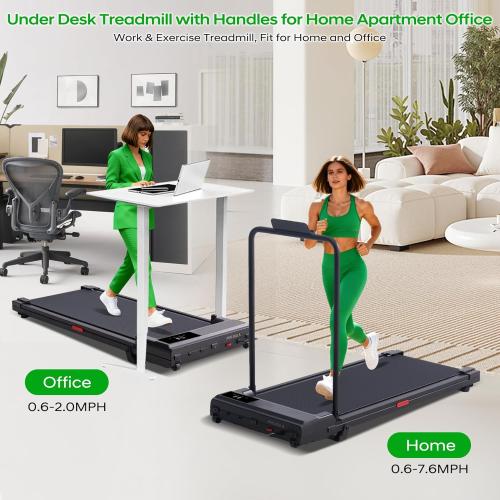 Walking Pad with Handle Bar and Incline, 3.0HP Portable Compact Walking Pads Treadmills with Handles for Home Small, 0.6-7.6MPH Electric Treadmills for Apartment/Home Small Spaces, 350LBS