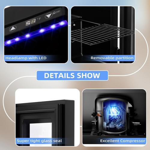 Antarctic Star 18L Beverage Refrigerator Cooler 24Can, Mini Fridge with Quiet Compressor, LED Light,Freestanding Small Fridge with Electronic Temperature Control for Home and Bar(40-61 ℉)