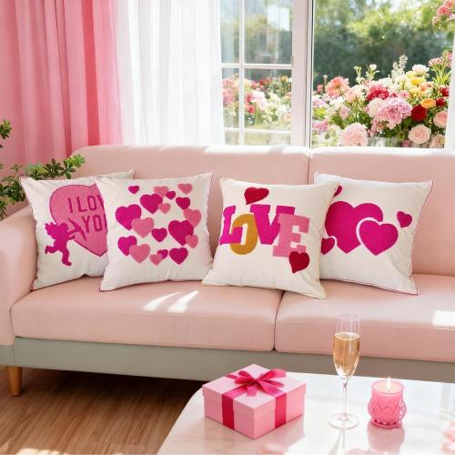 Valentines Pillow Cover 18x18 Inch - Embroidered Day Red White Hearts Design Throw Decorations Soft Cushion Case Home Decor for Couch, Sofa, or Bed(G,2pcs)