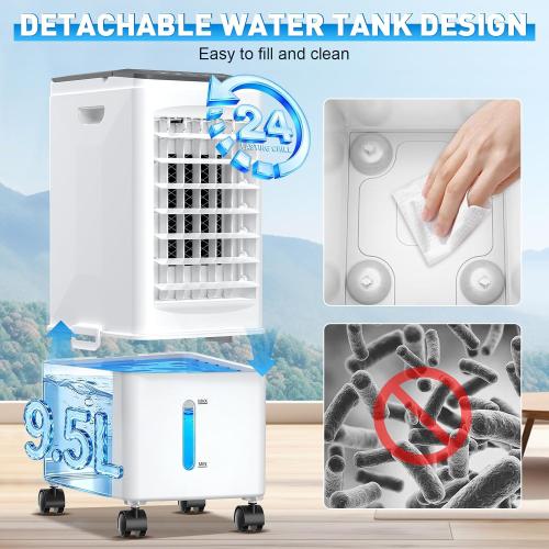Portable Air Conditioners, 2.5 Gal Evaporative Cooling Fans that Blow Cold Air, 3 Speed Portable AC Unit, Quiet Swamp Cooler w/Timer & Remote, Windowless Air Conditioner for Bedroom Office Garage