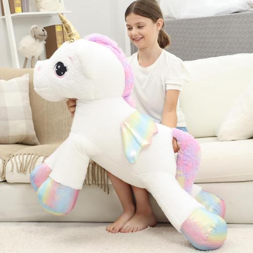 44 Inch Giant Unicorn Stuffed Animal Pillow, Cute Soft Big Unicorn with Rainbow Wings Large Plush Toy, Gifts for Girlfriend Girls Boys Kids Birthday Valentines Christmas