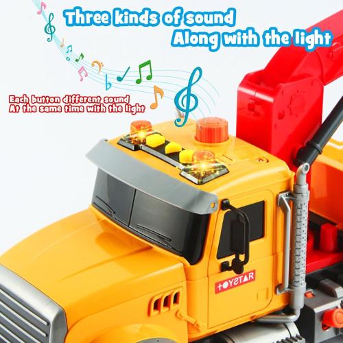 Dwi Dowellin Kids Toys for 3 4 5 6 7 Years Old Boys, 15 Large Tow Truck Toy,Friction Powered Transport Truck Crane Toy with Lights and Sounds,with Roadster,Toddlers Gifts