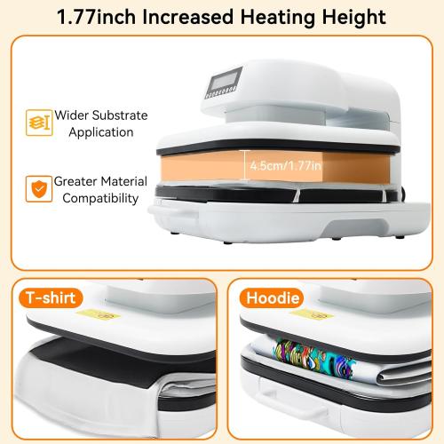 Auto Heat Press, 15 x 15 inch Heat Press Machine for T Shirts with Adjustable Pressure and Auto Release,Digital Display, Rapid Heating, Higher Heating Height, Heat Transfer Projects, White