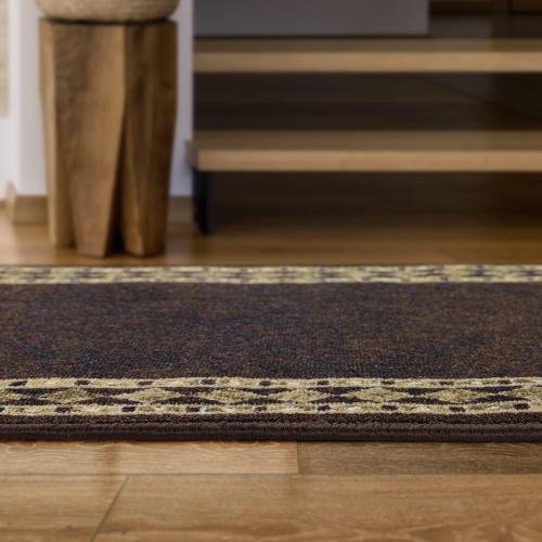 Antep Rugs Alfombras Modern Bordered 2x7 Non-Skid (Non-Slip) Low Profile Pile Rubber Backing Indoor Area Runner Rugs (Brown Beige, 2' x 7')