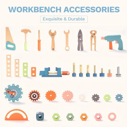 Toywood Large Wooden Play Tool Workbench Set for Kids Toddlers, Construction Workshop Tool Bench Toys Gift, Multicolor