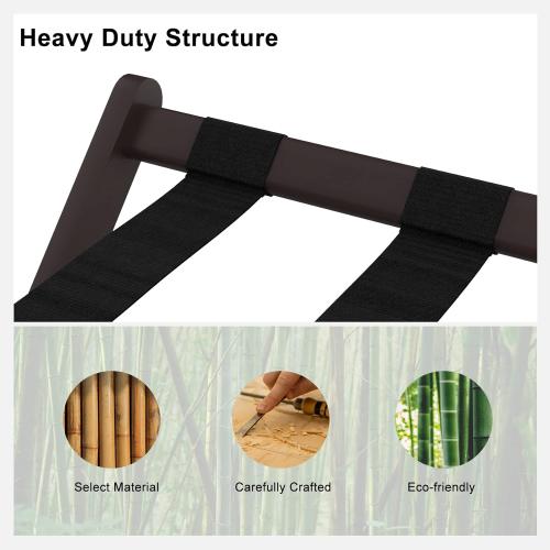 2 Pack Fully Assembled Black Bamboo Luggage Racks with Shoe Shelf, 5 Straps Folding Suitcase Stand, Heavy Duty Luggage Holders for Guest Room, Bedroom, Hotel
