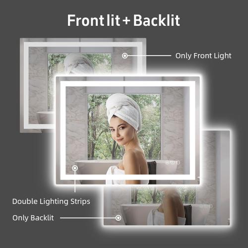 32x 24 LED Bathroom Mirror with Lights, Dimmable, Double Lights, Backlit   Front Lit, 3 Colors Led Mirror for Bathroom, Lighted Bathroom Vanity Mirror, Tempered Glass(Horizontal/Vertical)