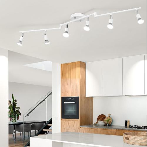 AIBOO Track Lighting Kit, Modern White Ceiling Spot Lighting with Flexibly Rotatable Light Heads, 6 Track Lights for Room/Hallway/Kitchen (GU10 Bulbs Not Included)
