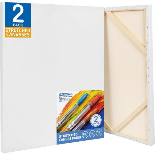 FIXSMITH Stretched Canvas for Painting 24x36 Inch, 2 Pack,Primed Large Canvas,100% Cotton,5/8 Inch Profile of Super Value Pack for Acrylics,Oils & Other Painting Media