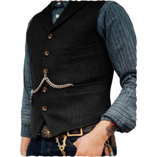 Size M Ceehuteey Mens Suit Vest Waistcoat Tweed Retro V Neck Wool Herringbone for Prom