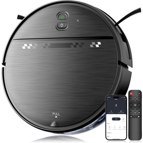 MANVN Robot Vacuum and Mop Combo for Pet Hair, Robotic Vacuum for Hard Floors and Carpets, 2.87'' Ultra-Slim, with 3D Obstacle Avoidance, Wi-Fi/App/Voice Controlled, Self-Charging