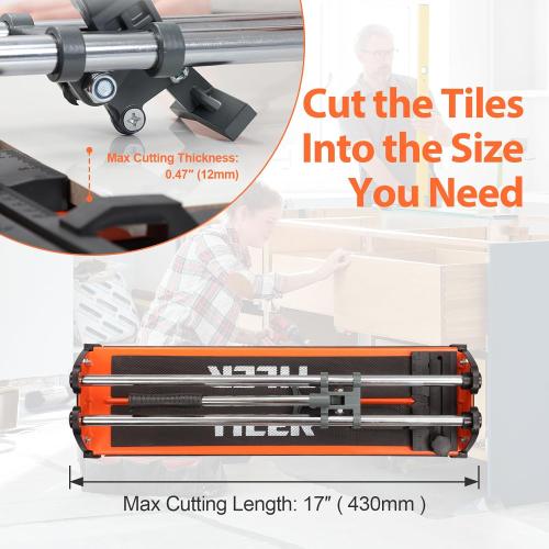 Manual Tile Cutter, 17 Inch Professional Ceramic Tile Cutter with Durable & Sharp Tungsten Carbide Cutting Wheel, Tile Cutter Tools for Cutting Porcelain Floor with Anti-slip Handle & Feet