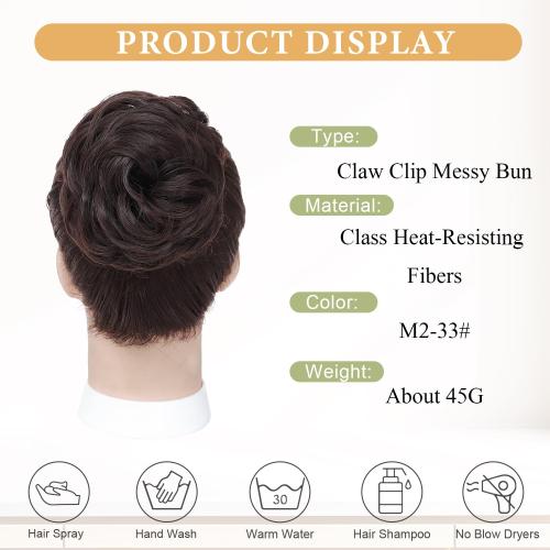 Messy Bun Hair Piece, Claw Clip Bun Hair Pieces for women, Curly Fake Buns Tousled Updo Hairs Extensions for Daily Wear and Special Occasions (M2/33#, 1 Count)