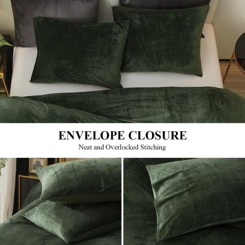 Size Queen Color Green Ivellow Velvet Duvet Cover Queen Set Dark Green Comforter Cover 3Pcs Ultra Soft Cover Breathable Solid Luxury Flannel Velour Duvet Cover Zipper Closure Corner Tie