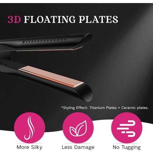 Cool Airflow Styler, Titanium Flat Iron Hair Straightener, Professional Curling Iron with Cooling Air Vents to Lock in Style, 5 Temps & Dual Voltage, Auto Off(Black & Coral).