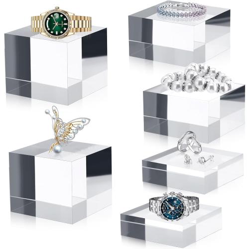 Geelin Acrylic Risers Stand Display Block Decor Riser 3 Size Decor Clear Polished Acrylic Cube Solid Pedestal Stand Square for Jewelry Perfume Photography Collection Food Doll Wedding(3 Pcs)