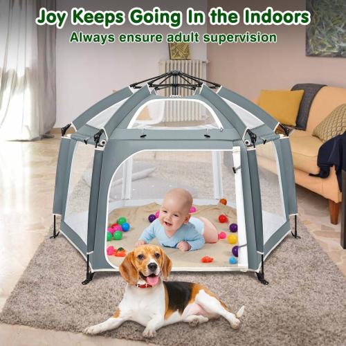 Zooawa Pop Up Playpen for Baby, Portable Playpen for Babies and Toddlers with Removable Sun-Shades& 2 Side UV Covers, Lightweight Outdoor Baby Playpen for Beach Home with Travel Bag,Light Gray