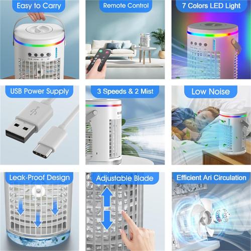 Portable. Portable Air Cooler Cooling Fan Air Conditioner Fan With 7 Colors Light USB Powered .Tabletop