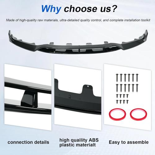 KHK Front Bumper Lip Spoiler for BMW X5 F15 M-Sport 2014-2018,Glossy Black ABS Air Dam Front Splitter Body Kit Accessories