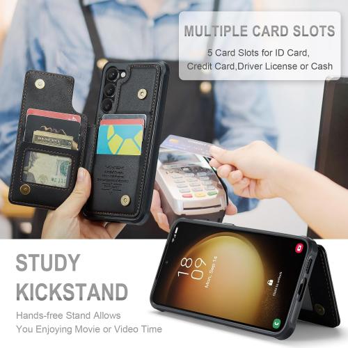 Vinich for Samsung Galaxy S23 Plus Wallet Case with Card Holder, RFID Blocking Credit Slots Kickstand Shockproof Phone Cover Fit for Galaxy S23 Plus 6.6 Black