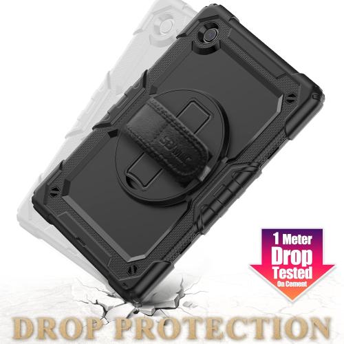 SEYMAC stock Case for Samsung Galaxy Tab A11/ A9 8.7'' (Not for A11 Plus11''), Full-Body Drop Protection Case with Screen Protector Pencil Holder [360° Rotating Hand Strap] &Stand, Black