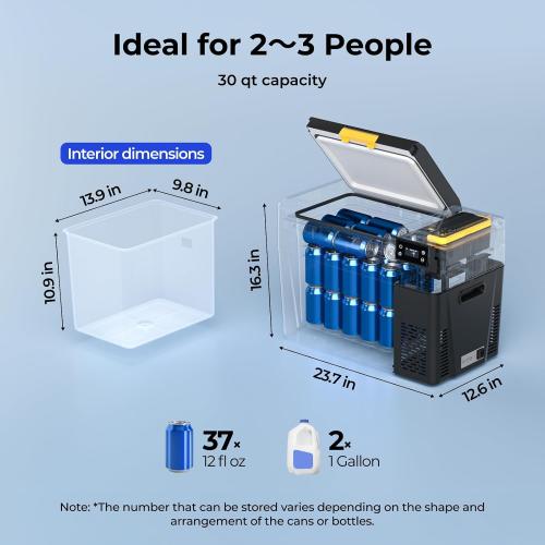 BougeRV Car Refrigerator with 240Wh LiFePO4 Battery, CRX3 30 Quart, -4℉~68℉ | Fast 12-Min Cool to 32℉, 35dB Low Noise, 12/24V DC 110V AC, Fridge or Freezer, 12v Cooler with Detachable Battery for Camping