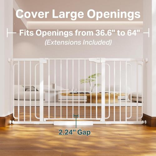 Cumbor 36.6-64 Extra Wide Baby Gate for Stairs, Dog Gates for Doorways, Auto-Close Pet Gate Indoor, Pressure Mounted Walk Through Safety Child Gate for Kids Toddler, Tall Pet Puppy Fence Gate, White