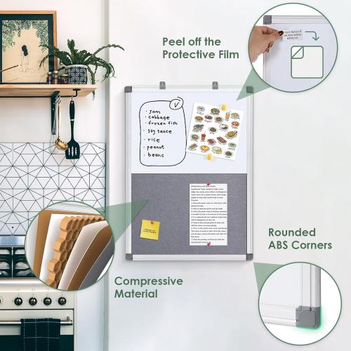 Combination Magnetic Whiteboard & Fabric Board,Dry Erase Board Bulletin Board 36x24inches Combo Vision Board for Wall,Home,School,Office
