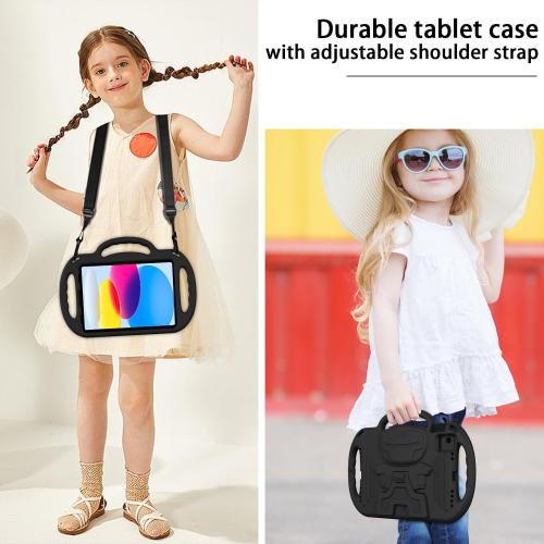 LTROP Kids Case for iPad 11th Generation (A16) 2025 / 10th Generation(10.9 Inch, 2022) with Shoulder Strap, Durable Light Weight Handle Stand Child-Proof Bumper Case for iPad 11th/10th Gen, Black