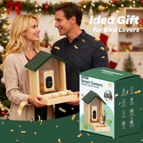 Wooden Squirrel Feeder with Camera, Solar-Powered, 2K HD  Video | Cloud Storage, Large Capacity, Ideal for Squirrel Lovers