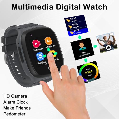 Color Black Kids Watch with GPS Tracker 4G Kids Cell Phone Watch for Boys 6-12 Kids Smart Watches Boys SOS Call Voice Chat Touch Screen Camera Alarm Clock Toys for Ages 5-7 Boys Gift(Black)