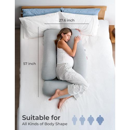 Momcozy Pregnancy Pillows with Cooling Cover, U-Shaped Full Body Maternity Pillow for Side Sleepers 57 Inch - Support for Back, Hip, Belly, Legs for Pregnant Women