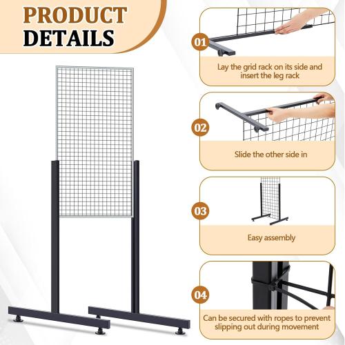 Yaocom Set of 2 Pairs Slide-on Grid Legs T Base Rectangular Tube T-Shape Grid Wall Panel Legs, No Hardware Needed(Black,17.7 x 24 Inch)