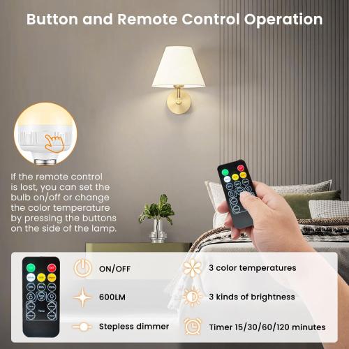 SCOPOW 1PC Rechargeable Light Bulbs with Remote Control Timer and 3 Color Temperature Rechargeable Battery Operated Light Bulb (5W E26 3Colors 1PC)