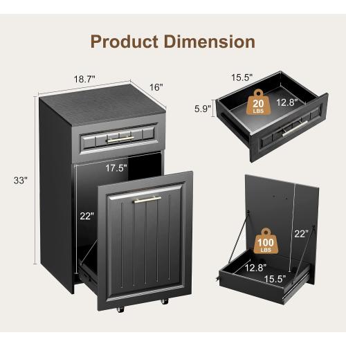 ZIFTY Pull Out Trash Can Cabinet for 13 Gallon Bin, Freestanding Kitchen Trash Bin Cabinet with Hideaway Drawer, Pet Proof Hidden Garbage Recycling Cabinet for Kitchen, Laundry, Living Room, Black