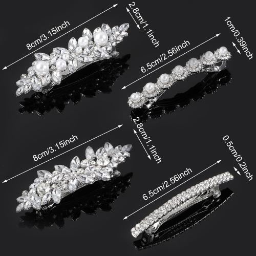 4PCS Sparkly Rhinestone Hair Clips for Women, Silver Flower Crystal Hair Clips