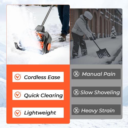 16 Cordless Snow Shovel, 3000mAh Battery Snow Blower, Lightweight Power Snow Thrower for Driveways & Sidewalks, Winter Snow Removal with Charger & 2 * 21V Batteries