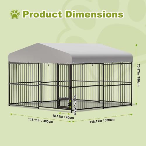 10x10x6 FT Outside Dog Kennel with Roof,Heavy Duty Outdoor Kennels for Large Dogs,with Uv-Resistant Waterproof Roof Covered Outdoor Dog Run,Lock,for Medium and Large Dogs,Easy Assembly