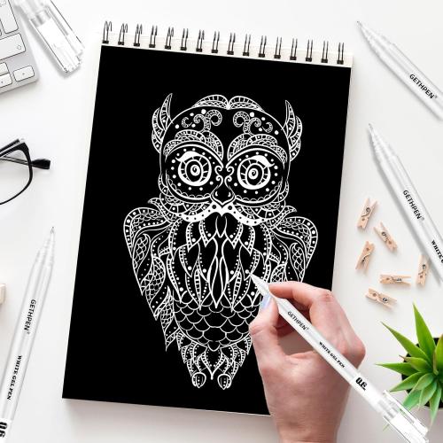 White Gel Pens 3-Pack - 0.6/0.8/1.0mm Fine to Bold Tips for Journaling & Art - Opaque Ink on Dark Paper, Holiday Cards & DIY Gifts