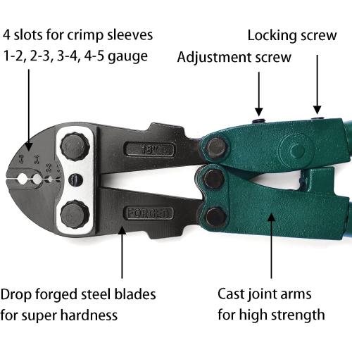 FenceMate 4 Slot Crimping Swaging Tool Kit to Join High Tensile Steel Wires, Ropes with 4 Sizes Assorted Sleeves, Spanner & Gauge Tool, 18 Hand Crimper Swager for Splicing Wires, Crimp wrench