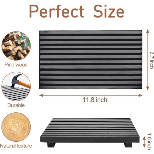 Renawe Black Bathroom Counter Tray Organizer Wood Riser Stand Kitchen Countertop Trays Wooden Pedesta Display Dish Soap Dispenser Holder for Bathroom Decor Sink Accessories Vanity Tray