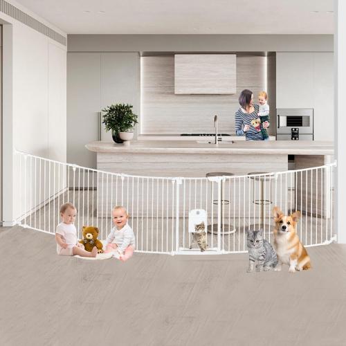 151.97 Extra Wide Baby Gate with Cat Door, Auto Close Pet Gates Dog Gate, Hardware Mounted Walk Through Swing Safety Baby Gates for Stairs, Doorways, Kitchen, House, 30 Tall, 6 Panels