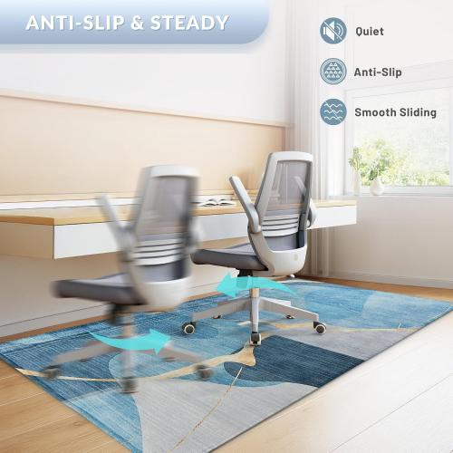 Office Chair Mat, Gsmmatwin 50 x 65 (6mm) Thick Blue Modern Chair Mat, Anti-Slip Under Desk Chair Carpet for Hardwood Floor, Belgian Velvet Surface, Machine Washable Under Desk Rug for Office Home