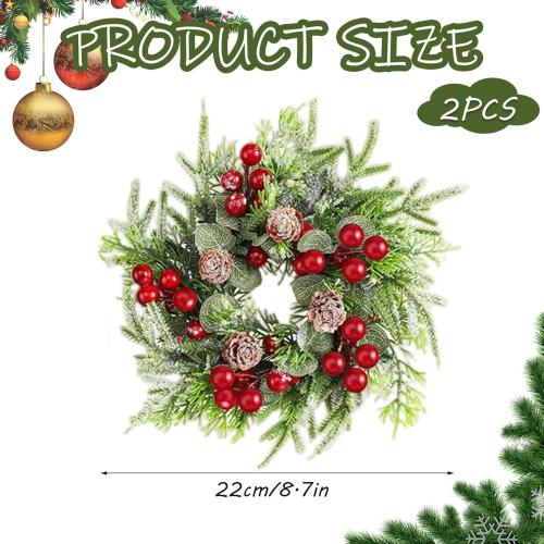 Candle Rings with Red Berries and Pinecones 2Pcs Christmas Candle Wreaths Artificial Centerpiece for Pillars Winter Wedding Holiday Table Decor