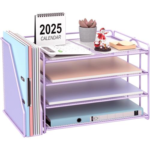 Purple gianotter 4-Tier Paper Organizer With Magazine Holder, Desk Organizers and Accessories, File Organizer for Office Supplies Storag (Purple)
