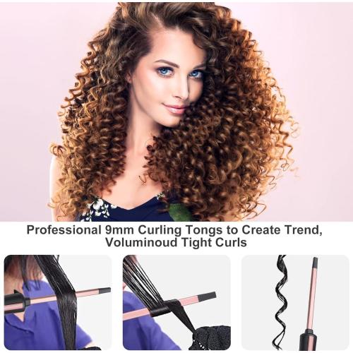 Thin Curling Iron, 3/8 Inch Small Curling Iron Wand for Short & Long Hair, Square Tube Ceramic Mini Curling Barrel Rapid Heating for Tight Curls, Include Glove