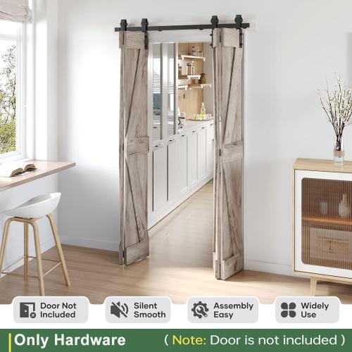 52 Bifold Sliding Barn Door Hardware Track Kit,Side Mounted Black J Shape Roller,Smoothly and Quietly,Assembly Easy,Fit Four 12 Bi-Folding Doors (Door Not Included)