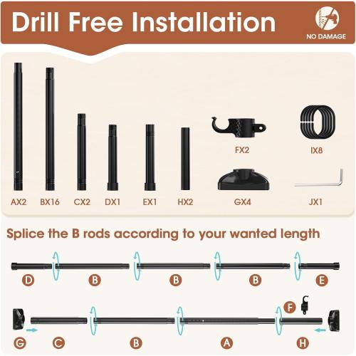 Room Divider Curtain Rod, No Drilling Room Separator for Space Partition Adjustable 4-10ft(H) 28-70inch(W) Heavy Duty Temporary Wall Divider Floor to Ceiling Tension Rod, Black